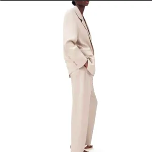 ZARA NEW Women's Size Beige One-Buttoned Long Sleeve Oversized Blazer Jacket Tan thumbnail 6