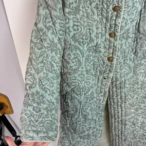 Antik Batik Cotton Velvet Quilted Paisley Print Jacket Coat Sz Small Seafoam thumbnail 5