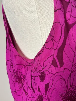 Vintage ICE Magenta Floral Bias Cut Silk Asymmetrical Maxi Dress thumbnail 10