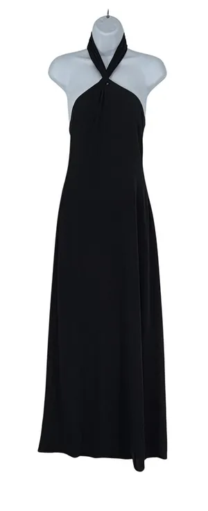 David Meister‎ Womens Black Halter Neck Sleeveless Maxi Gown Dress Size 6 thumbnail 1