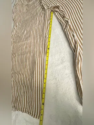 LAKE Wide Leg Striped Linen-Blend Pants — Beige & White thumbnail 4