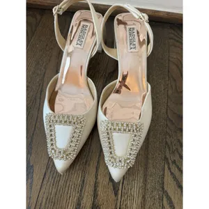 Badgley Mischka Womens Emmie Slingback Evening Pump Block Heel Ivory Satin 8 EUC thumbnail 6