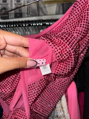 Pink Rhinestone Rosette Side Cutout Mini Skirt Mesh Bodycon Party Womens XS thumbnail 9