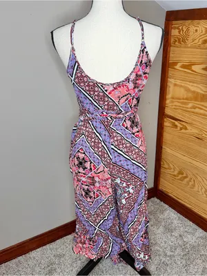 Cotton Candy LA Floral Paisley Spaghetti Strap Cropped Wide Leg Jumpsuit Small S thumbnail 2
