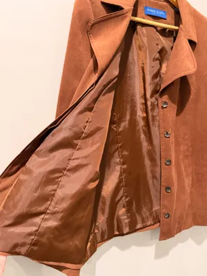 Faux Suede Jacket Coat Tailored Neutral Elevated Quiet Luxury Minimalist Chic thumbnail 4