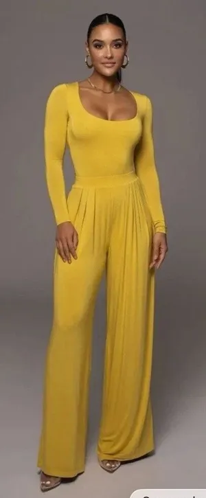 NWT Jluxlabel Yellow Mustard Devyn Wide-Leg Viscose Pants, M thumbnail 1