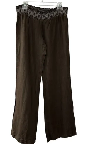 VTG Guess Jeans Women's 100% Linen‎ Pants Large Y2K Boho Wide Leg Smocked Waist thumbnail 1