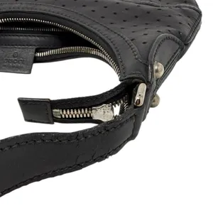 Gucci Reins Vintage Interlocking GG Perforated Leather Black Hobo Bag Purse thumbnail 16