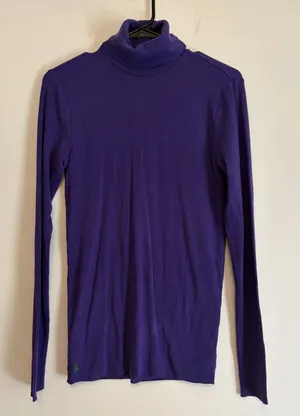 Ralph Lauren Purple Lightweight Turtleneck Long Sleeve Shirt Ribbed Preppy Large thumbnail 1