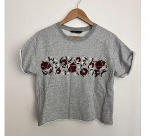 Abercrombie & Fitch Women's Gray Cropped Sweatshirt Floral Embroidery Small thumbnail 3