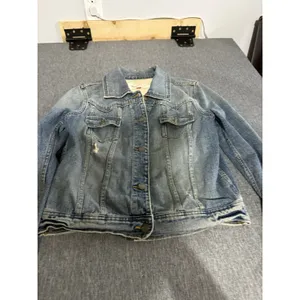 Mossimo Denim Vintage Y2K Distressed Cropped Jean Jacket Women's Sz L thumbnail 2
