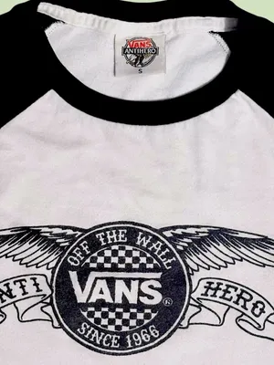 VANS x Antihero Collaboration Wht & Blk short sleeve raglan cropped graphic Tee thumbnail 3