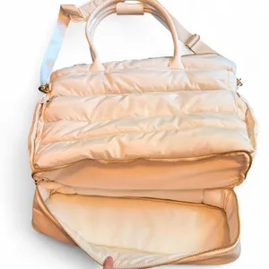 iPack Puffy Tote Bag Cream Laptop Travel Weekender Shoulder Carry On Bag thumbnail 2