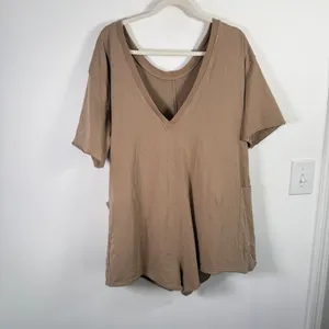 Free People Movement Hot Shot Tee Romper Mocha Latte Brown Boho Womens Medium thumbnail 6