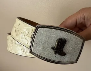 Justin Boots Ivory Leather Belt Cowgirl Boots Buckle Top Grain Cowhide Sz 28 31” thumbnail 1