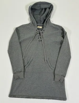 Hollister Womens S Gray Lace Up Longline Tunic Hoodie Sweatshirt Y2K thumbnail 1