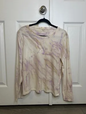Madewell Tie Dye Long Sleeve Shirt | Purple, Tan, Cream | Casual Top | Size L thumbnail 2