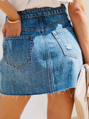 We The Free Blue Denim Distressed Button-Front Mini Skirt Coastal Cowgirl 26 thumbnail 5