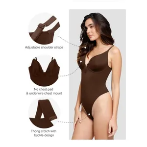 NWT‎ Popilush Brown Shapewear Bodysuit with Plunge Neckline - 3XL thumbnail 2