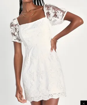 Lulus White Dress/Avid Admiration White Embroidered Sequin Puff Sleeve Mini Dress thumbnail 1
