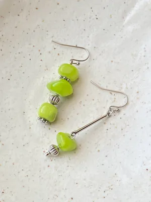 Handmade green Jade stone unique shape asymmetric dangle earrings ✨ thumbnail 6