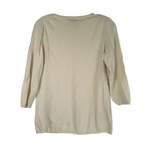 Ann Taylor Loft Womens Ivory 100% Pima Cotton V-Neck 3/4 Sleeve Sweater Large thumbnail 2
