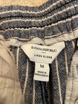 Banana Republic Women’s Linen Blend Striped Blue White Cropped Wide Leg Pants thumbnail 8