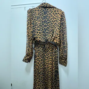 Zara Black and Brown Leopard Shirt Midi Dress Belted Large thumbnail 5