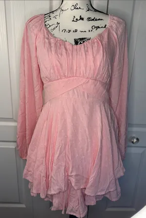 Altar'd State Soft Pink Long-Sleeve Empire Double Tie Back Romper thumbnail 1