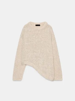 Zara Asymmetric Knit Sweater Size Small Cream / Off-White thumbnail 10