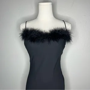 Vintage Zum Zum Black Feather Trim Eveningwear Maxi Prom Dress Gown Whimsigoth thumbnail 4