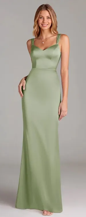 Azazie Denice Sheath Pleated Stretch Satin Floor-Length Bridesmaid Dress Size‎ 8 thumbnail 1