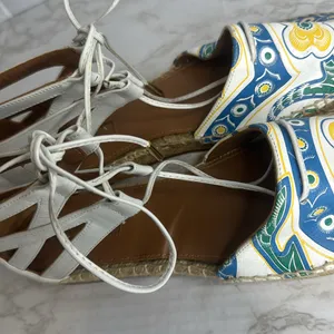 Aquazzura Belgravia Printed Leather Flats Espadrille‎ White Size 8.5 cute spring thumbnail 6