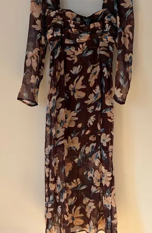 Abercrombie & Fitch Brown and Blue Floral Long Sleeve Dress thumbnail 1