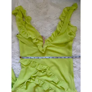 House of CB Ruffle Trim Plunge Maxi Dress S - Lime Green thumbnail 7