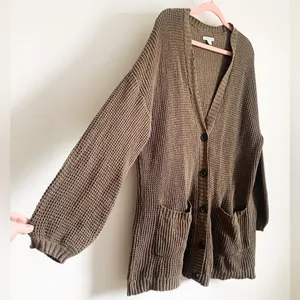 American Eagle Oversized waffle knit Grandpa Slouchy Cardigan Gray Brown XS/S thumbnail 10