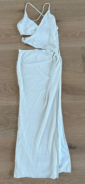 White Fox Maxi Dress Blue Lagoon Size L Oat Beige thumbnail 1