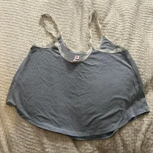 Victoria’s Secret Small Paisley Blue Ribbed Lace Cropped Pajama Tank Top thumbnail 1