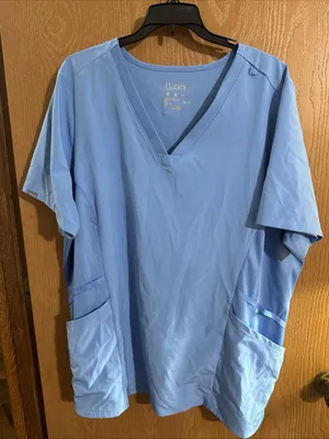 Hanes Comfort Fit Light Blue Scrub Uniform Shirt V-Neck Size 2XL thumbnail 1