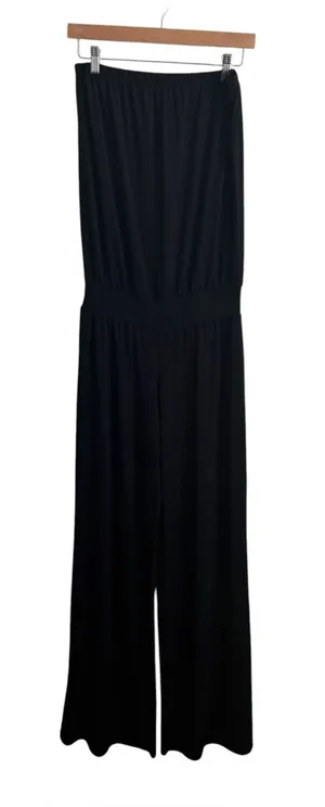 Carmen Marc Valvo Black Strapless Wide Leg Jumpsuit Cover Up Medium thumbnail 1