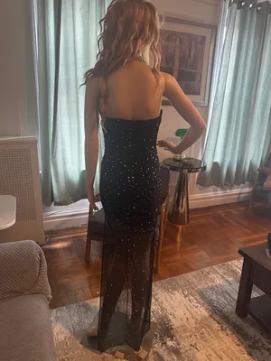 Banjul Black Strapless Beaded Sheer Maxi Dress thumbnail 3