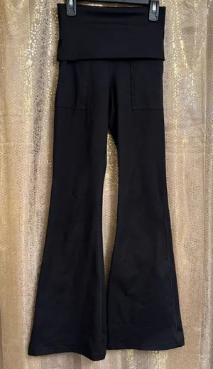 Aerie The Hugger Black Foldover Hi Rise Flare Leggings XS thumbnail 1