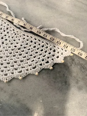 Handmade Crochet Wood Beaded Kerchief Head Scarf Cotton Boho Bandana Cottagecore thumbnail 4