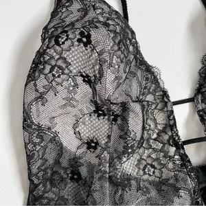 Victorias Secret Body Suit Nighty Thong Lace Plunge Neck Corset Lace Up Black thumbnail 4