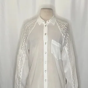 Anthropologie HOLDING HORSES White Lace Sleeve Buttondown‎ Shirt Top Lacey Small thumbnail 3