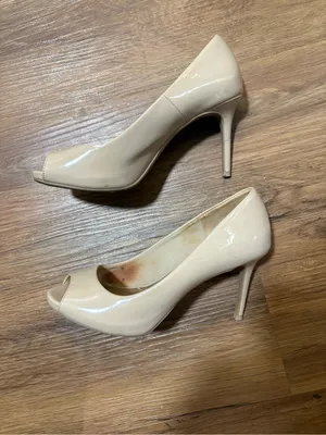 Dexflex Comfort Women’s Nude Patent Peep Toe Pumps Heels Size 7 Beige 3” thumbnail 6