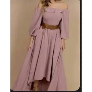Joyfolie Boho Odette Dress Mauve High Low Maxi Smocked Ruffle Off Shoulder L thumbnail 9