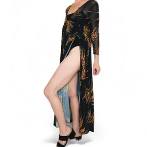 Black & Brown Animal Cheetah Print Sheer Swim Cover Maxi Dress thumbnail 2