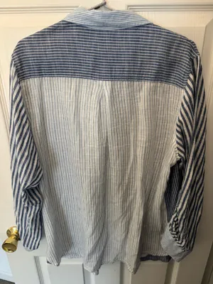 Striped Linen Button Down Shirt Blue Size XL thumbnail 2