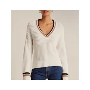 Abercrombie‎ & Fitch V-Neck Split Cuff Sweater Women's M White Academia thumbnail 1